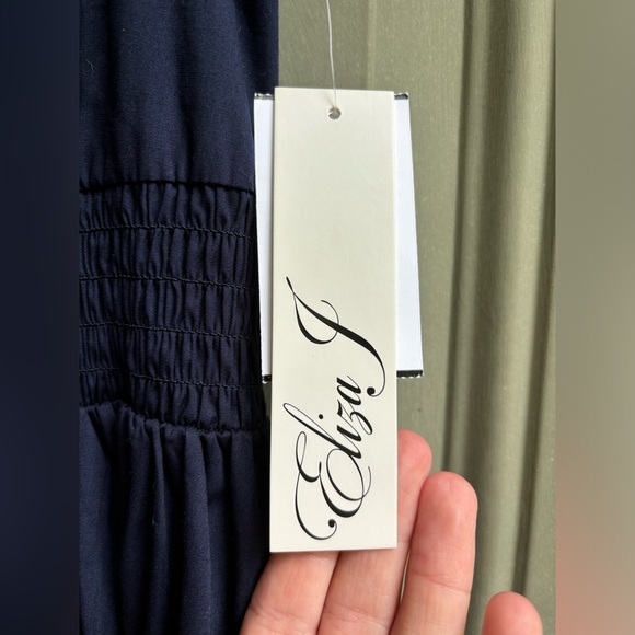 Eliza J Navy Midi Dress | NWT | Luxury Cotton/Linen Dress Size 6 & 8 - Picture 3 of 8